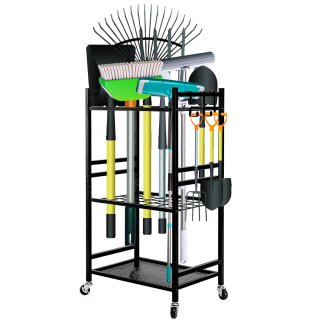 OUTMASTER Garden Tool Organizer Rack with Locking Wheel,Heavy-Duty Storage for Garage & Yard Tools OUTMASTER Garden Tool Organizer Rack with Locking Wheel,Heavy-Duty Storage for Garage & Yard Tools
